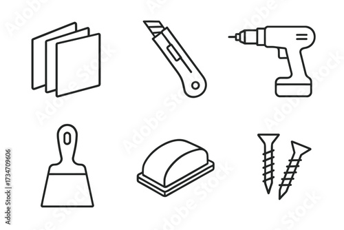 Simple line art of essential diy tools for home improvement