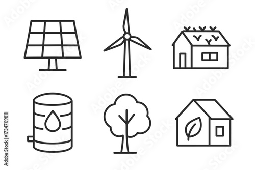 Eco-friendly energy and sustainable living icons set