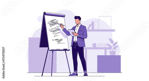 Business presentation with flip chart analysis and planning strategy for growth development and