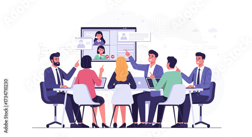 Business team collaborating online during a video conference with remote colleagues