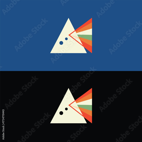 Abstract geometric logo design featuring a prism refracting light into a rainbow of colors in blue and black, creating a modern and eyecatching symbol for various businesses