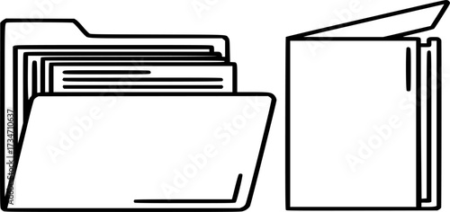 Document folder and paper case line icon vector