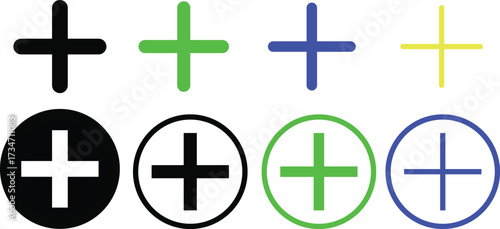 Plus Icon  set. Additional sign. Health symbol icon