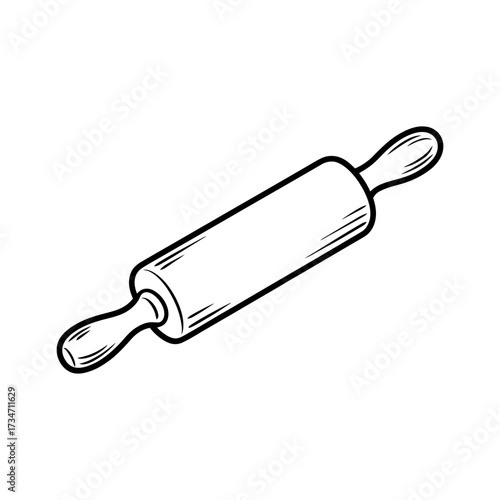 Classic Rolling Pin Illustration for Baking and Culinary Arts Black and White Kitchen Tool Image