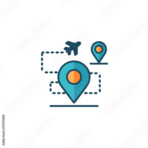 Travel planning with airplane and location pins indicating destinations and routes for vacation adventures and business trips
