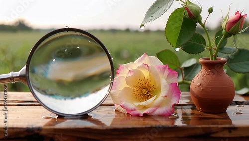 Macro floral textures in warm dawn light with dew and micro-details