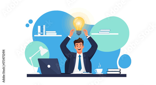 Enthusiastic businessman with a brilliant idea concept at work office inspiration creativity and