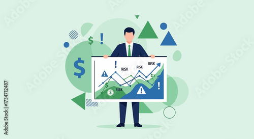 Financial advisor presenting market trends and risk analysis for investments growth strategy