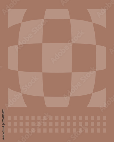 Abstract checkered pattern with a spherical distortion on a brown background