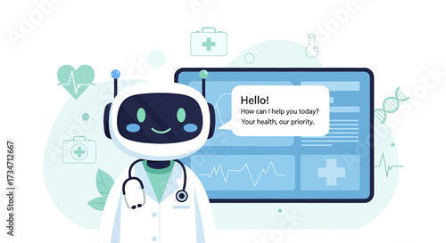 Friendly medical chatbot assisting patients with healthcare questions online illustration