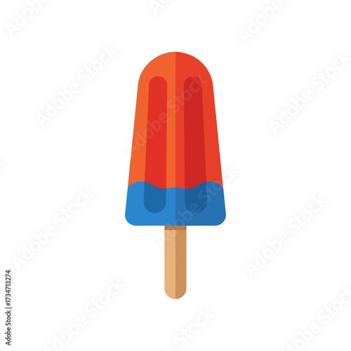 A colorful red and blue popsicle ice lolly on a stick, depicted in a flat vector illustration style.