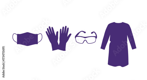 Personal protective equipment collection essential safety gear for health professionals and workers Flat design vector illustration white background.