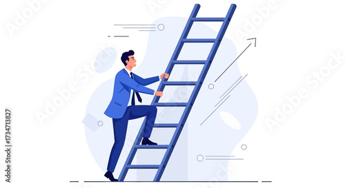Illustration of a businessman climbing a ladder symbolizing career growth and achieving success