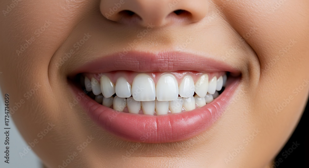 Fototapeta premium Close up of a smiling person showing healthy white teeth