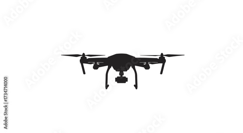 Modern quadcopter drone silhouette flying aerial technology photography unmanned aircraft remote control Flat design vector illustration white background.