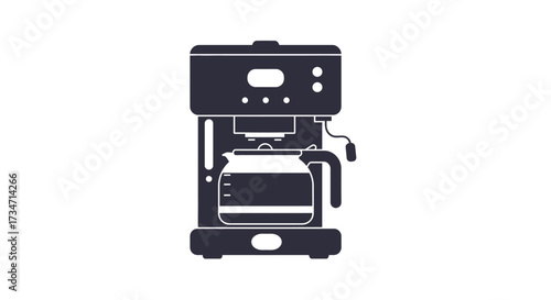Modern dark blue drip coffee maker with glass carafe and digital display kitchen appliance Flat design vector illustration white background.