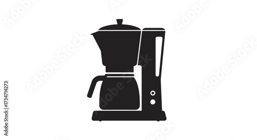 Iconic silhouette of a drip coffee maker machine for brewing morning coffee beverage Flat design vector illustration white background.