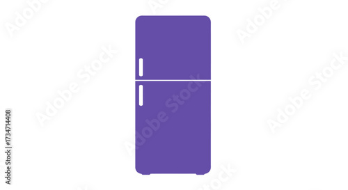 Modern purple double-door refrigerator standing upright with a sleek minimalist design Flat design vector illustration white background.