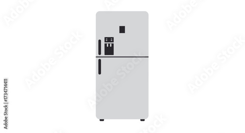 Modern white top freezer refrigerator home kitchen appliance isolated product photography Flat design vector illustration white background.