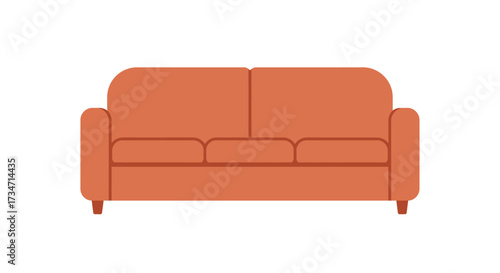 Modern orange sofa comfortable living room furniture home decor upholstered couch design Flat design vector illustration white background.