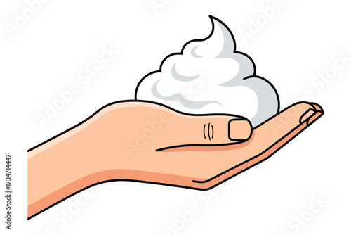 Vector art of hand holding a dollop of shaving cream for personal care, hygiene, grooming, beauty and skincare routine