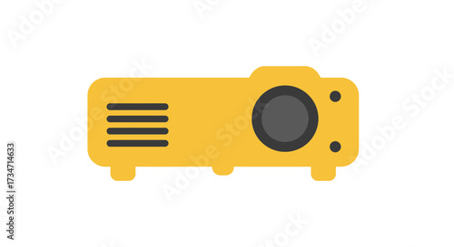 Bright yellow projector for presentations and home entertainment captured in clear detail Flat design vector illustration white background.