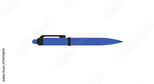 Simple blue ballpoint pen office supply stationery writing tool isolated object Flat design vector illustration white background.