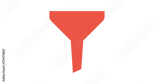 Simple red funnel tool for pouring liquids and solids into containers Flat design vector illustration white background.