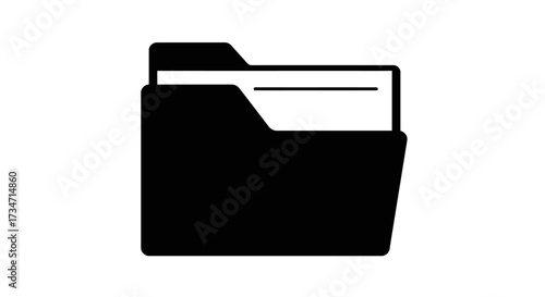 Simple black folder icon symbol representing documents and organization Flat design vector illustration white background.