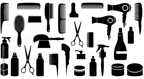 Collection of hairdressing tools and styling accessories for professional salons and personal use Flat design vector illustration white background.