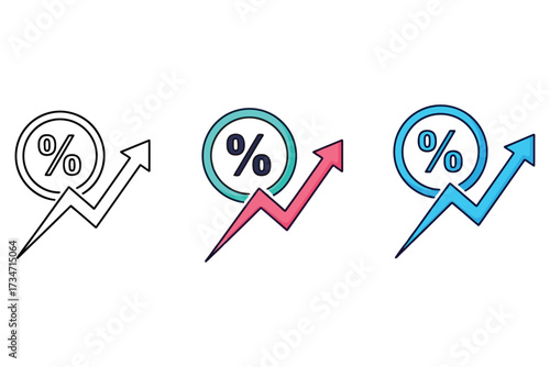 Illustration of percentage increase with arrow, representing growth, interest rate, and financial gains