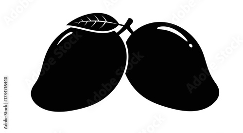 Silhouetted mangoes fresh ripe fruit tropical food organic healthy delicious sweet juicy tropical fruit produce Flat design vector illustration white background.