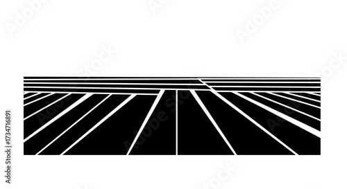 Abstract perspective of parallel lines receding towards a horizon vanishing point Flat design vector illustration white background.