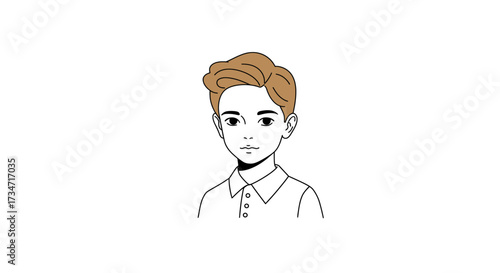 Sketch of a young person with stylized brown hair wearing a collared shirt Flat design vector illustration white background.