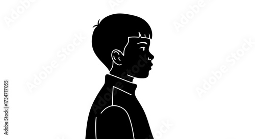 Striking silhouette profile of a young person in dark tones on a bright backdrop Flat design vector illustration white background.