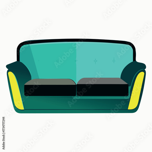 Modern Curved Sofa Illustration – Colorful Interior Design Element

Stylized Couch Vector – Contemporary Furniture Icon

Minimalist Sofa Clipart – Gradient Upholstery and Decorative Details

Colorful 
