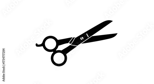 Open black barber scissors with sharp blades for hair cutting and styling Flat design vector illustration white background.