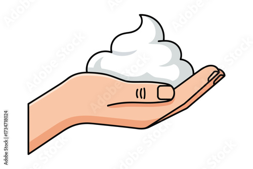 Vector art of hand holding a dollop of shaving cream, depicting personal care, hygiene, and grooming for a smooth and comfortable shaving experience