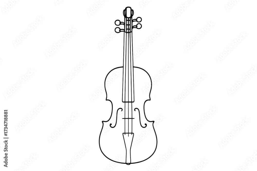 Fototapeta premium Simple line art drawing of a classic violin, isolated on transparent background