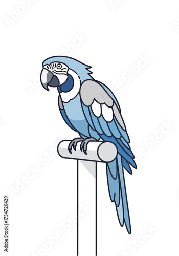 Cute Blue Parrot Perched on a Stand Vector Illustration