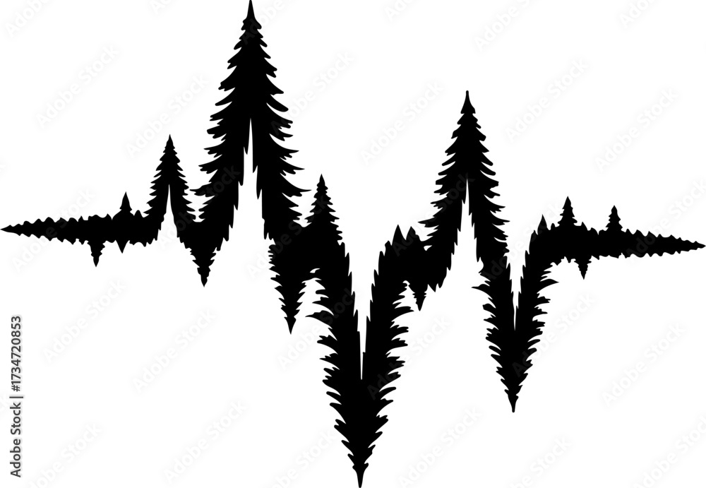Fototapeta premium Heartbeat Forest A Silhouette of Nature's Rhythm in Tree Line Design