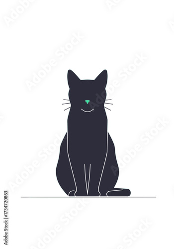 Minimalist Black Cat Sitting Vector Illustration