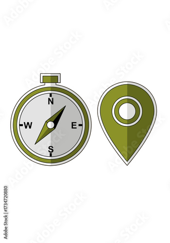 Flat Design Compass and Location Pin Icons Vector