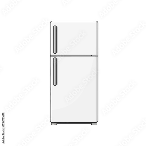 A simple, clean illustration of a white, two-door refrigerator with a freezer compartment on top.