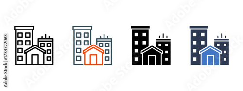 Mixed Buildings multiple icon style vector illustration