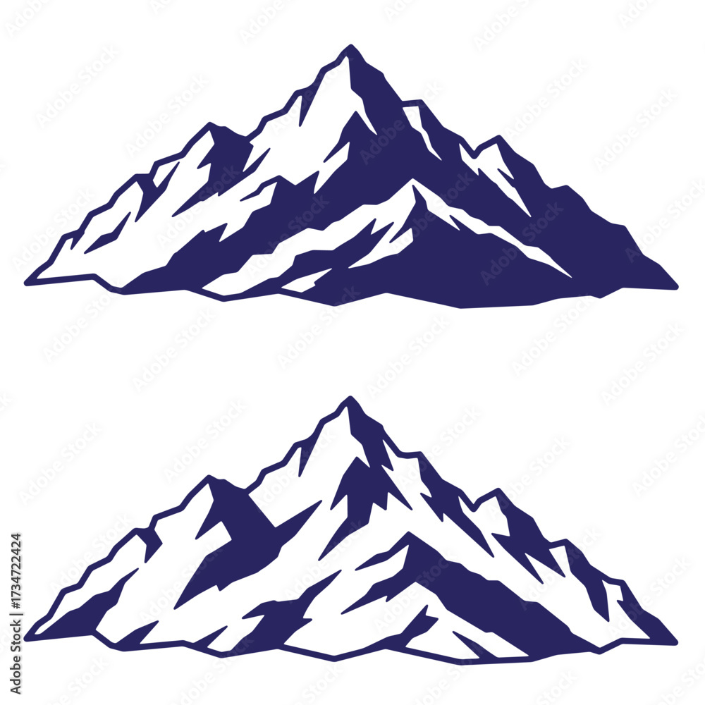 Fototapeta premium Two stylized blue mountain peaks isolated on white background simple vector illustration