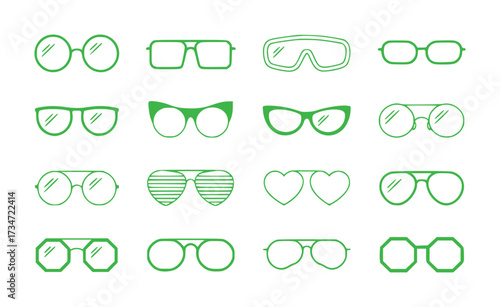 Collection of Green Eyewear Icons in Various Styles