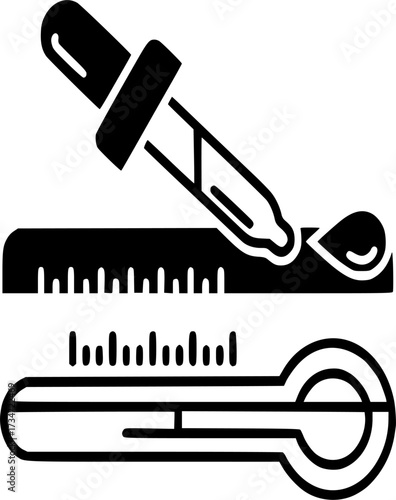 Thermometer and dropper icon. outline and solid vector illustration
