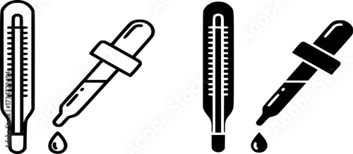 Thermometer and dropper icon. outline and solid vector illustration