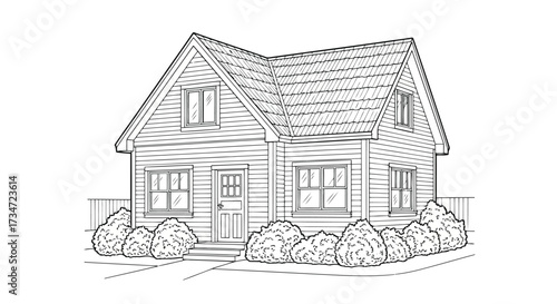 Illustration of a cozy house with a garden coloring page